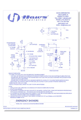 Model 8164:  Flush Ceiling Mounted Drench Shower 