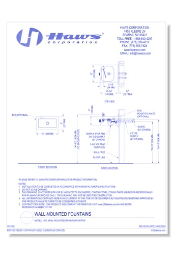 Model 1105: Wall Mounted Drinking Fountain