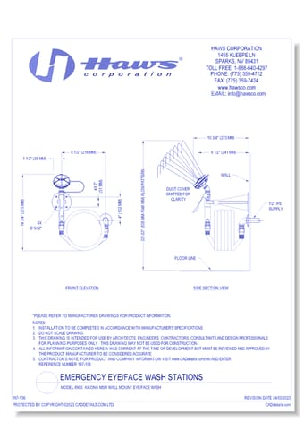 Model 8905: AXION® MSR Wall Mount Eye/Face Wash