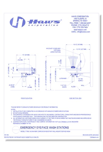 Model 7778B: AXION® MSR Corrosion Resistant Wall Mount Eye/Face Wash