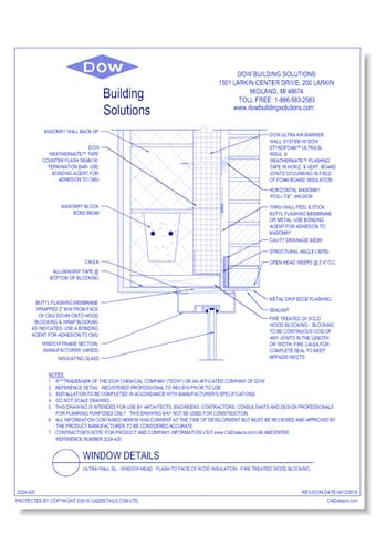 Ultra Wall SL - Window Head - Flash to Face of Rigid Insulation - Fire Treated Wood Blocking (C0111)
