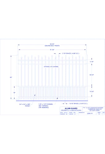 Concealed Fastener Commercial Newcastle Staggered 60" Puppy Picket (CFH604S0-2)