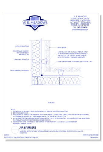 Air-Shield LMP Or TMP LGMF Internal Corner (No Air-shield Strip) (Bem) (Exterior Brick Wall) (No Insulation)