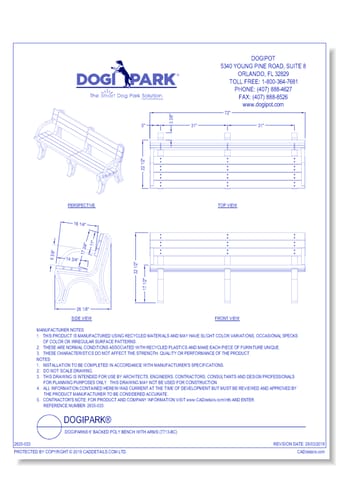 DOGIPARK® 6' Backed Poly Bench with Arms ( 7713-BC )