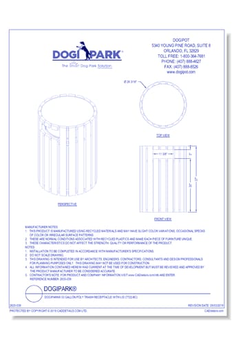 DOGIPARK® 33 Gallon Poly Trash Receptacle with Lid ( 7722-BC )