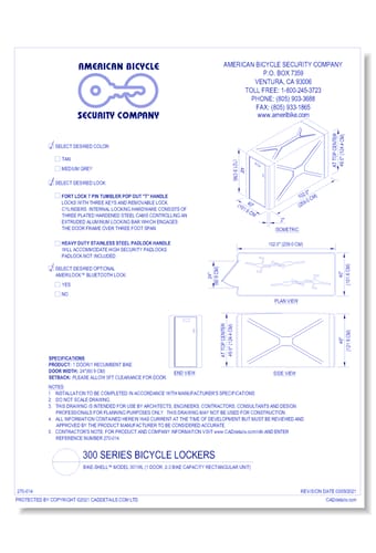 Bike-Shell™ Model 301WL (1 Door, 2-3 Bike Capacity Rectangular Unit)