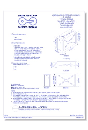 Bike-Shell™ Model 301-ECO (1 Door / 1 Bike Capacity Rectangular Unit)