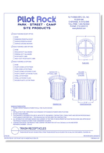 Trash Receptacles: Round Steel Strap Trash Receptacle Holder for 36 Gallon Containers ( CN-R/SS2-36 )