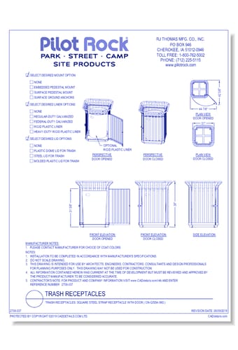 Trash Receptacles: Square Steel Strap Receptacle with Door ( CN-Q/SS4-36D )