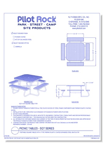 SQT Series:  Portable Square Tables w/ V-Type Thermo-plastic Coated Expanded Steel Seats & Top
