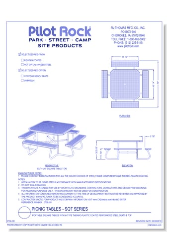 SQT Series:  Portable Square Tables w/ H-Type Thermo-plastic Coated Perforated Steel Seats & Top