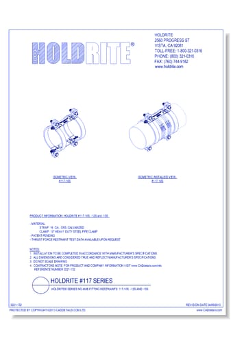 HOLDRITE® Series No-Hub Fitting Restraints: 117-10S, -12S and -15S