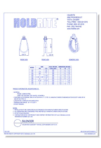 HOLDRITE® Silencer™ Swivel Loop Hangers: 300 to 310