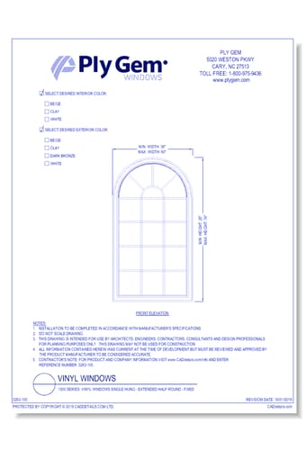 1500 Series: Vinyl Windows Single Hung - Extended Half Round - Fixed