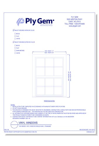 1500 Series: Vinyl Windows Single Hung - Standard