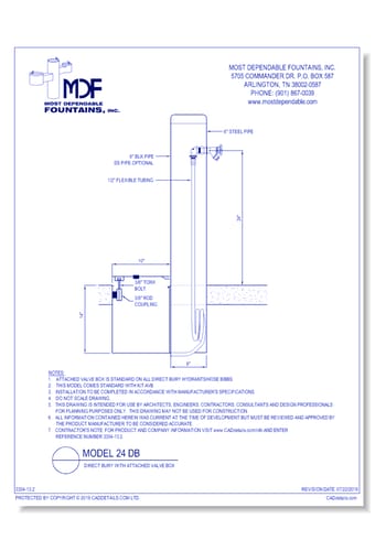 ** MDF 24 DB** Pedestal direct bury **Hydrant** at 24 Inch with attached valve box standard