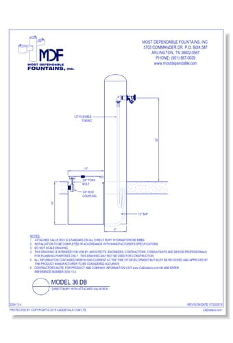 ** MDF 36 DB** Pedestal direct bury **Hydrant** at 36 Inch with attached valve box standard