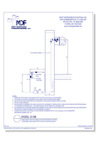 ** MDF 24 DB** Pedestal Direct bury **Hydrant** with HBC and kit COV w/ LPD Attached valve box standard