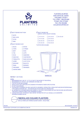 Ashville Fiberglass Tapered Square Planter – Single Panel