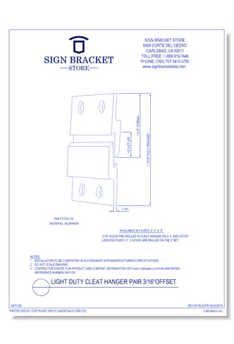 Light Duty Cleat Hanger Pair 3/16” Offset