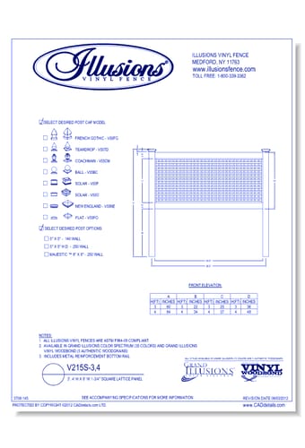 1-3/4" Square Lattice Panel 3', 4' H X 8' W ( V215S )