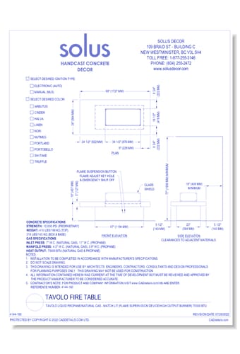 Tavolo Liquid Propane/Natural Gas - Match Lit (Flame Supervision Device/High Output Burner) 75'000 BTU