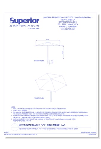14' Hexagon Umbrella with 10' Height, Glide Elbow™, and In-Ground Mount