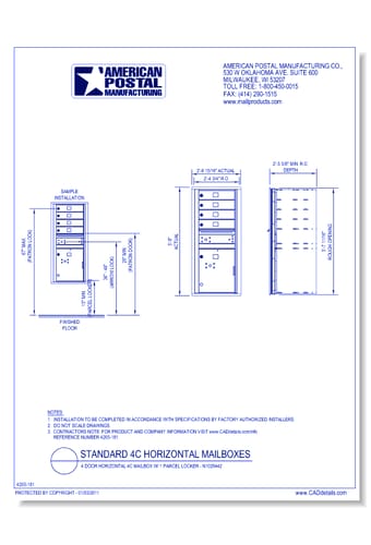 4 Door Horizontal 4C Mailbox w/ 1 Parcel Locker – N1029442