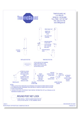 Model RP3503L: TrafficGuard® Round Post Key Lock (36" Post Height), Assembly Detail