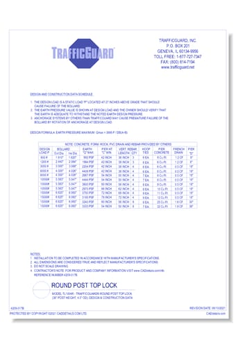 Model TL1004R: TrafficGuard® Round Post Top Lock (36" Post Height) Design & Construction Data