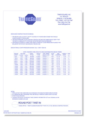 Model RPT3501: TrafficGuard® Round Post "Twist-In", Design & Construction Data