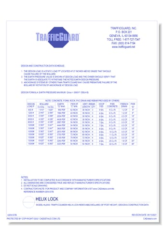 Model HL2002: TrafficGuard® Helix Lock Removable Bollard (36" Post Height) Design & Construction Data
