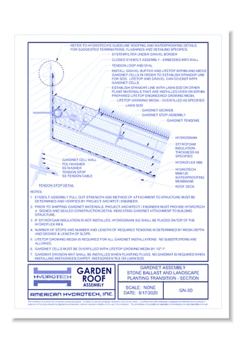 Garden Roof Assembly - GardNet: GardNet Assembly – Stone Ballast and Landscape Planting Transition - Section ( GN-3D )
