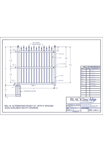 BSL-19: Alternating Picket 72" with 4" Spacing - Also Available on 8 Ft. Centers