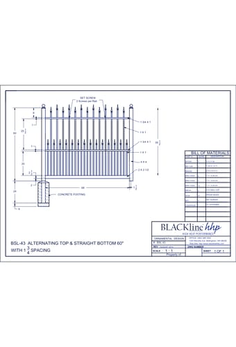 BSL-43: Alternating Top & Straight Bottom 60" with 1 3/4” Spacing