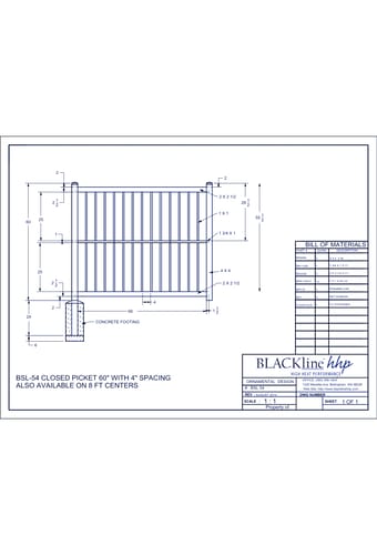 BSL-54: Closed Picket 60" with 4" Spacing - Also Available on 8 Ft. Centers