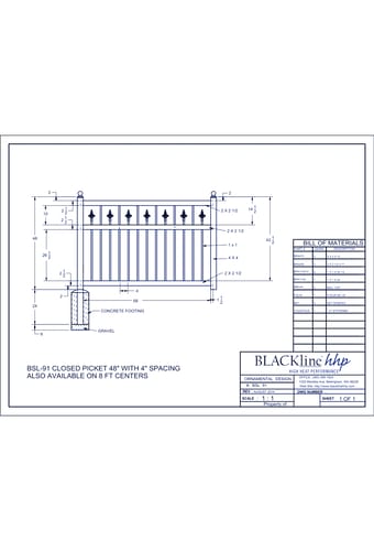 BSL-91: Closed Picket 48" with 4" Spacing - Also Available on 8 Ft. Centers