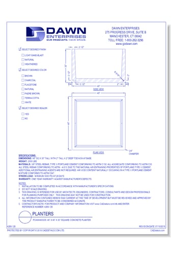 PC48x48x30S: 48” x 48” x 30” Square Concrete Planter