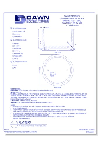 PC48x30R: 48” x 30” Round Concrete Planter