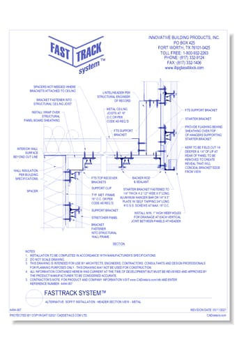 FastTrack System™: Alternative  Soffit Installation - Header Section View -  Metal