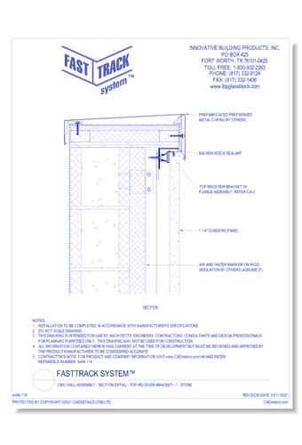 FastTrack System™:  CMU Wall Assembly - Section Detail - Top Reciever Bracket - 1 - Stone