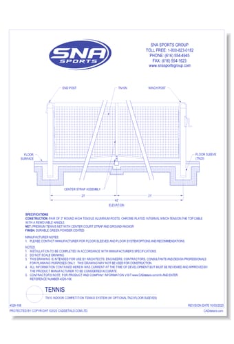TH10 Indoor Competition Tennis System (w/ Optional TN23 Floor Sleeves)
