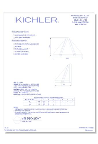Model:  15065 - Mini Deck Light (Finish Available in AZT, BBR, BKT, WHT)