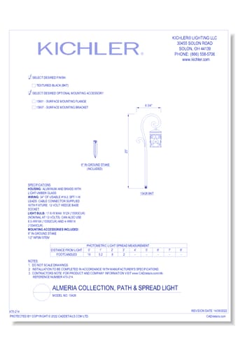 Model:  15426 - Almeria™ Path & Spread Light (Finish Available in BKT)