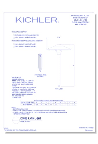 Model:  15410 - Dome Path Light (Finish Available in AZT, BE)
