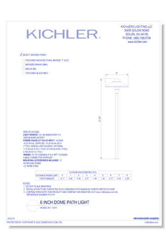 Model:  15470 - 6 Inch Dome Path Light (Finish Available in AZT, BBR, BE, BKT)