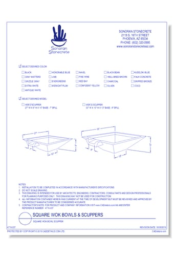 Scupper Width Table Square Wok Bowl Scupper - Keystone Ridge Designs - CADdetails