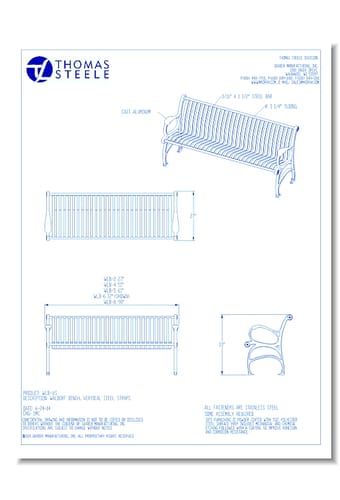 Waldorf™ Benches: Vertical Steel Straps (2, 4, 5, 6, 8 Ft. Lengths)