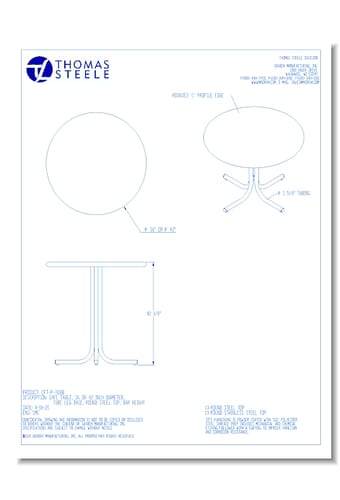 Tube Leg Base Café Table: 36 Or 42 In. Round Steel Top, Bar Height