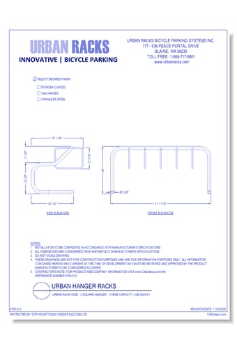 Urban Hanger Racks: Urban Rack Wide - 5 Square Hanger - 10 Bike Capacity ( UB-5000W )